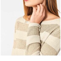 Sweter w paski beżowo-złoty