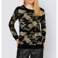 Designer-Jacquard-Pullover, schwarz-oliv