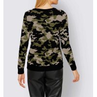 Designer-Jacquard-Pullover, schwarz-oliv