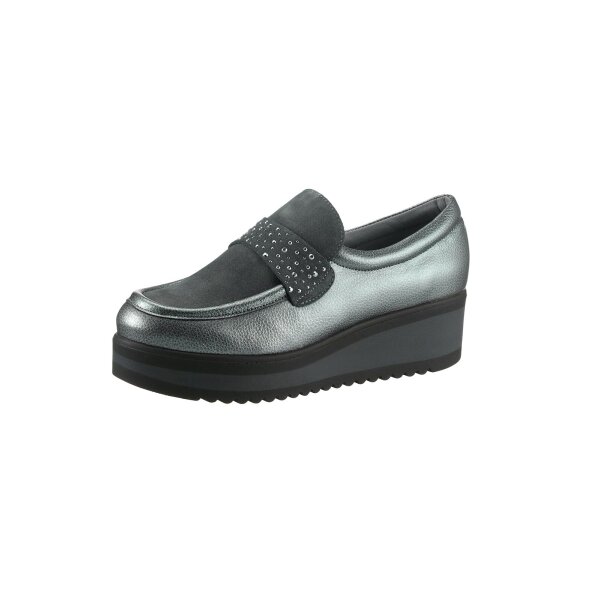 Rind-Nappa-und-Veloursleder-Slipper m.Strass, grau