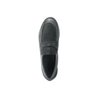 Rind-Nappa-und-Veloursleder-Slipper m.Strass, grau