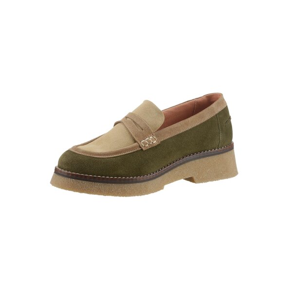 Rind-Veloursleder-Loafer, khaki-beige