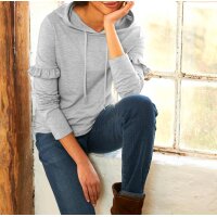 Designer-Sweatshirt m.Kapuze u. Rüschen, grau