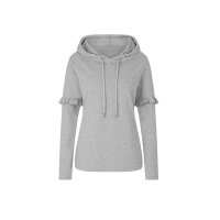 Sweter z kapturem i falbankami, szary