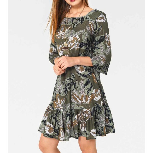 Designer-Druckkleid, oliv-bunt