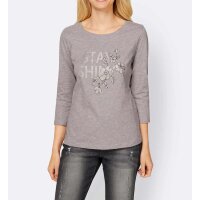 Designer-Shirt m. Zierperlen, steingrau