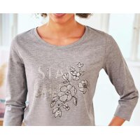Designer-Shirt m. Zierperlen, steingrau