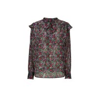 Print blouse with flounces, black-multicolour