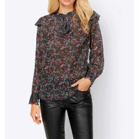 Print blouse with flounces, black-multicolour
