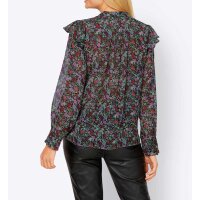 Print blouse with flounces, black-multicolour