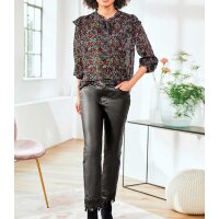 Print blouse with flounces, black-multicolour