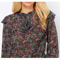 Print blouse with flounces, black-multicolour