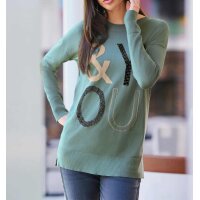 Designer-Pullover m. Applikation, jade