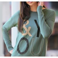 Designer-Pullover m. Applikation, jade