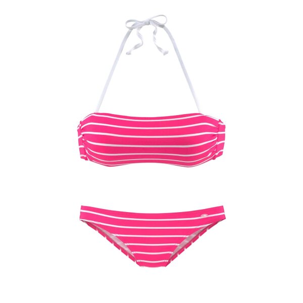 Marken-Bandeau-Bikini, pink-weiß, C/D-Cup