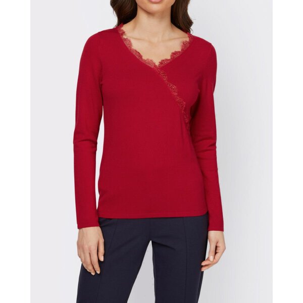 Designer-Wickeloptikpullover m. Spitze, rot