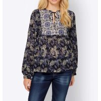 Designer-Druckbluse, schwarz-rauchblau