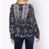 Designer-Druckbluse, schwarz-rauchblau