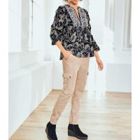 Designer-Druckbluse, schwarz-rauchblau