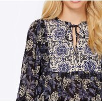 Designer-Druckbluse, schwarz-rauchblau