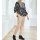 Designer-Druckbluse, schwarz-rauchblau