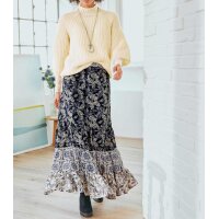 Designer-Volantdruckrock, schwarz-rauchblau