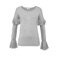 Feinstrickpullover m. Volants, grau-melange