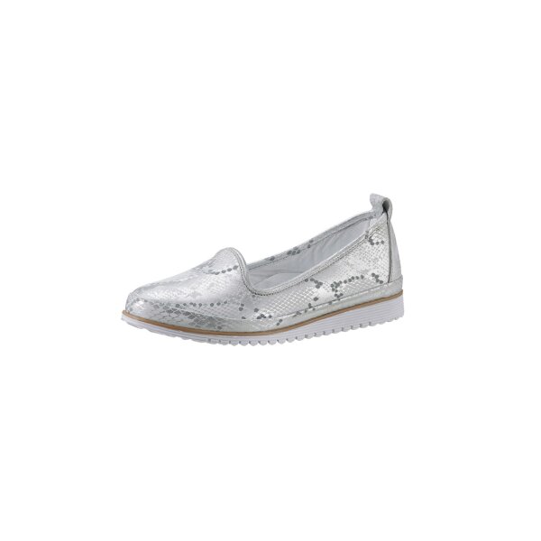 Rind-Leder-Slipper, weiß-silber