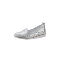Rind-Leder-Slipper, weiß-silber
