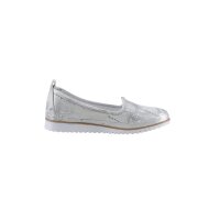 Rind-Leder-Slipper, weiß-silber