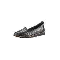 Rind-Leder-Slipper, schwarz-silber