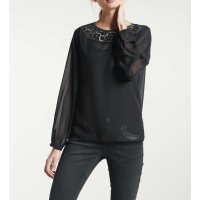 Chiffonbluse m. Perlen-Stickerei, schwarz