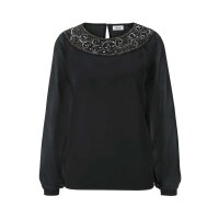 Chiffonbluse m. Perlen-Stickerei, schwarz