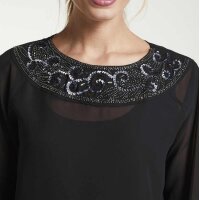 Chiffonbluse m. Perlen-Stickerei, schwarz