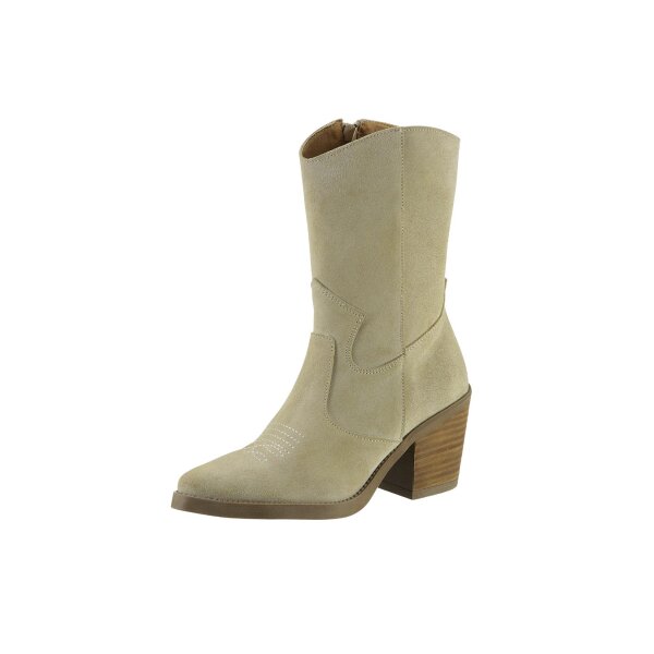 Rind-Veloursleder-Stiefel, beige