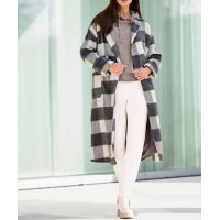 Designer-Woll-Longmantel, hellgrau-ecru