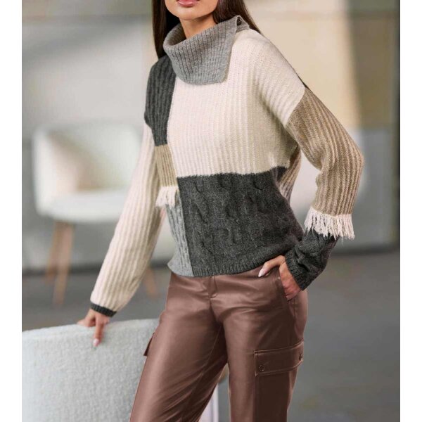 Patch design sweater, beige-grey