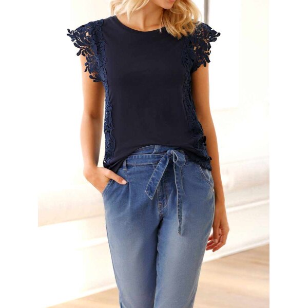 Jersey shirt with lace, navy