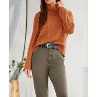 Designer-Rollkragenpullover m.Zopfmuster, papaya