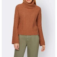 Sweter z golfem, z warkoczowym splotem, w kolorze papai