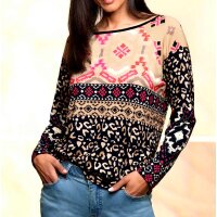 Designer-Druckshirt, schwarz-camel