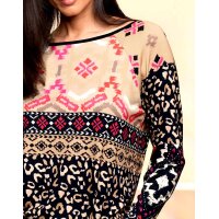 Designer-Druckshirt, schwarz-camel