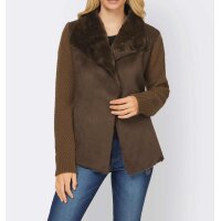 Cardigan with lamb fur imitation, brown