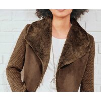 Cardigan with lamb fur imitation, brown