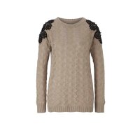 Sweter z koronką, piaskowo-czarny