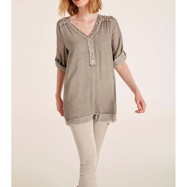 Blouse with lace, taupe