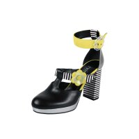 Fesselriemchen-Pumps, schwarz-gelb