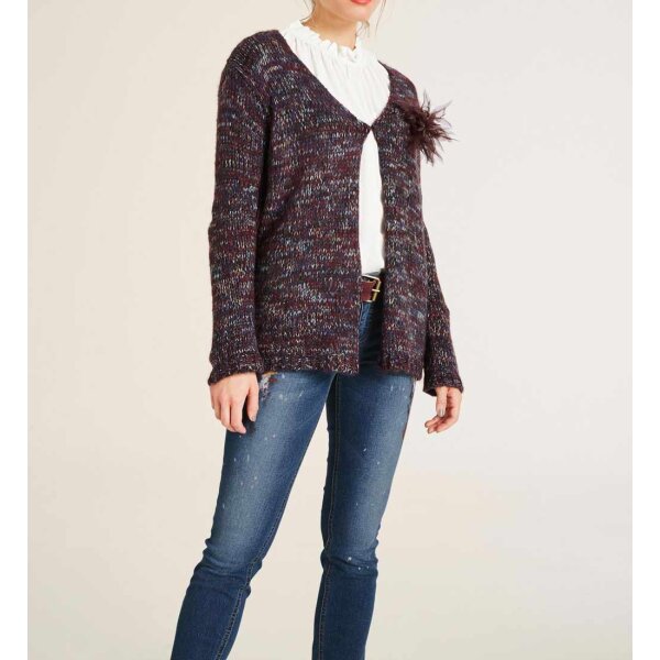 Strickjacke m. Brosche, bunt
