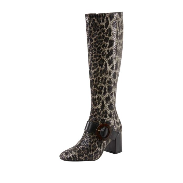 Rindnappaleder-Stiefel, schwarz-beige