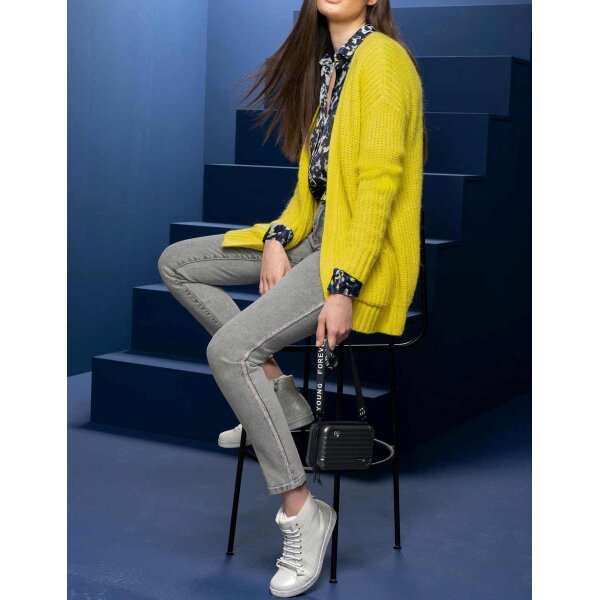 Rough knit cardigan, lemon yellow